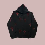 Red Rhinestone Daggers on OVERSIZED Black Zip Hoodie