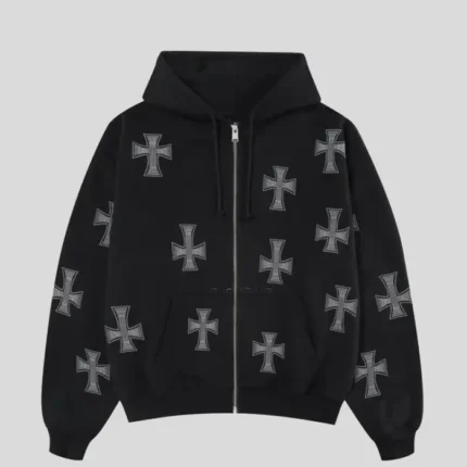 BLACK WHITE RHINESTONE HOODIE