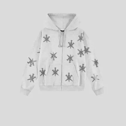 Rhinestone Zip Hoodie Grey