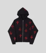 Unknown Black x Red Rhinestone Cross Zip Hoodie